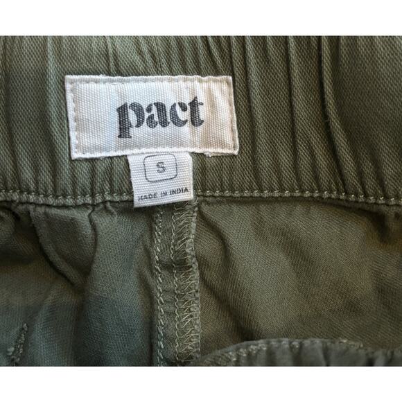 Pact Army Green Daily Twill Drawstring Elastic Waist Shorts Small Organic Cotton - Picture 8 of 8